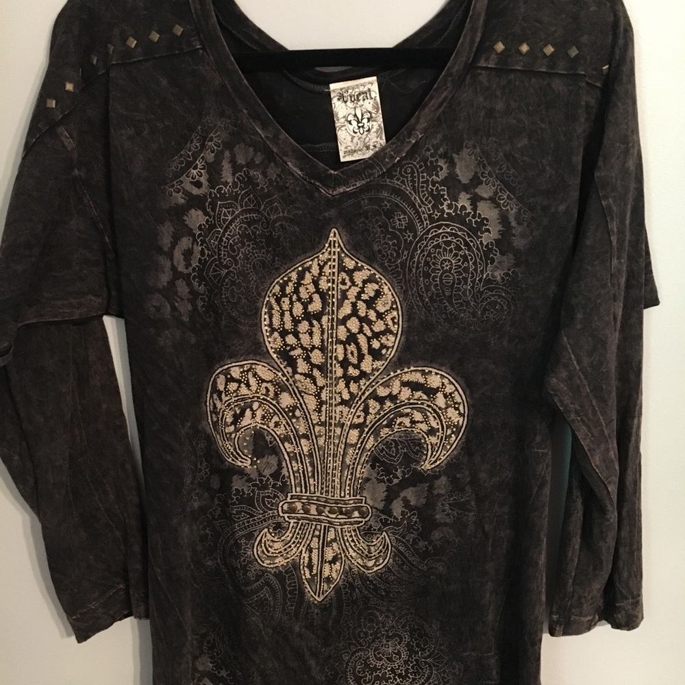 Embellished Fleur De Lis Long Sleeve Shirt